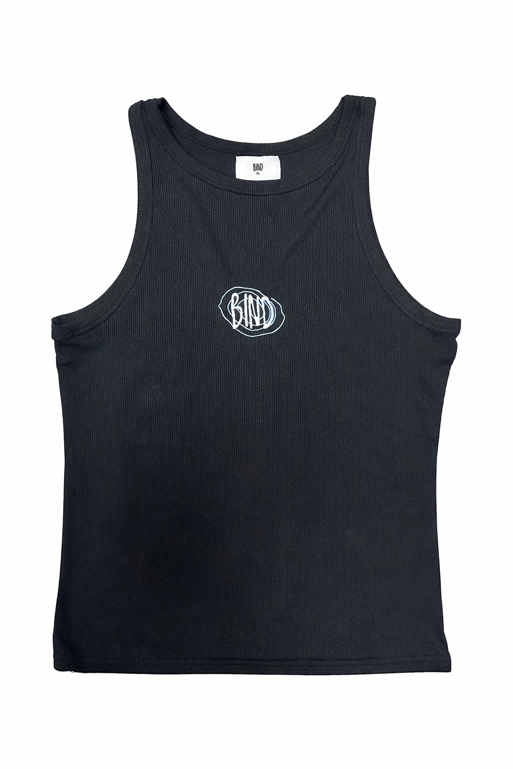 Black tank top with BIND logo on a white background