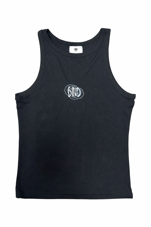 Black tank top with BIND logo on a white background